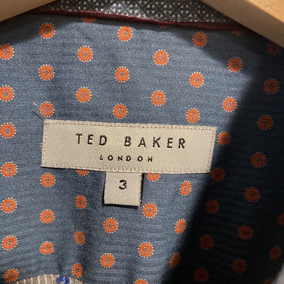 Ted Baker Gray Stripe Blue Dot Long Sleeve Button Up Flip Cuff Shirt Men 3 Small - Picture 4 of 7